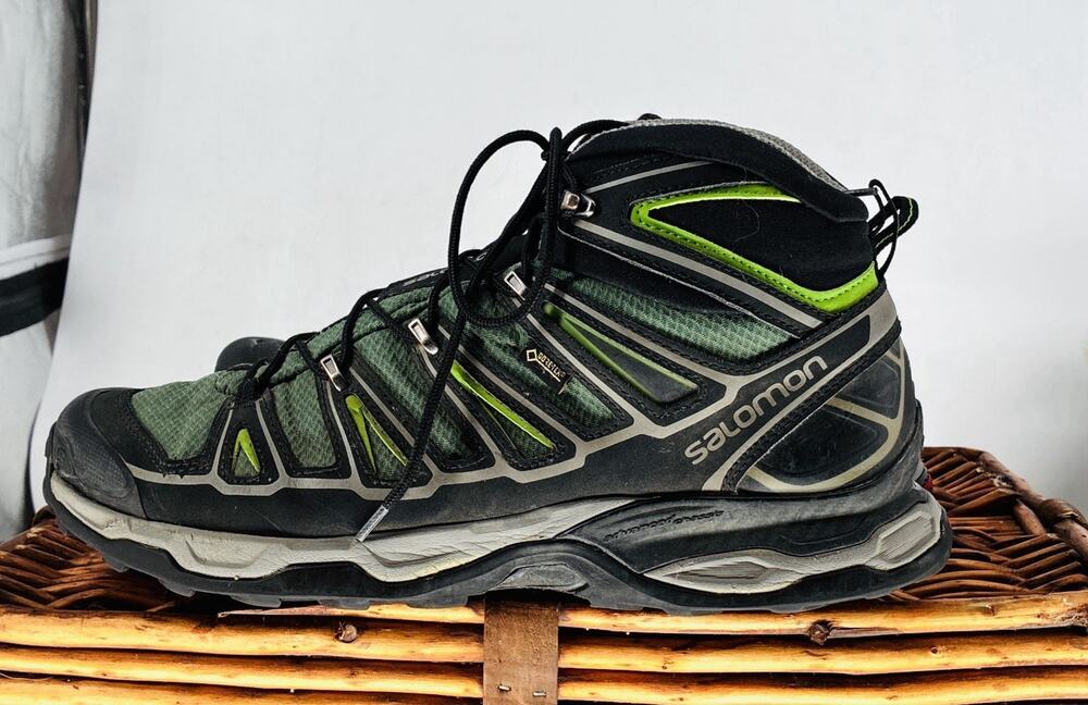 Salomon X Ultra Mid 2 GTX Gore-Tex Hiking Boots Men 12 Green Black Contagrip